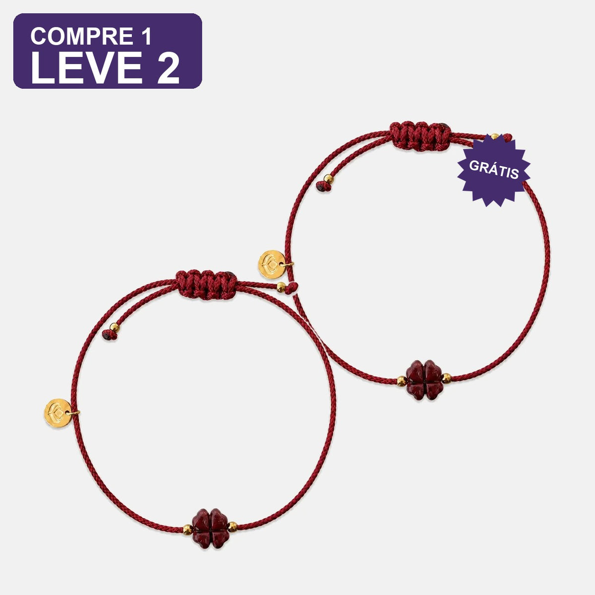 Pulseira Vermelha Trevo da Riqueza: Compre 1 e Leve 2, duas unidades