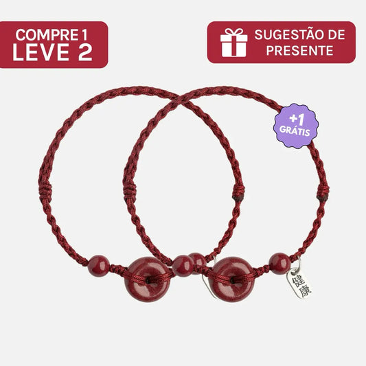 Compre 1 e Leve 2 - Pulseira Tibetana das Bênçãos em Cinábrio Vermelho