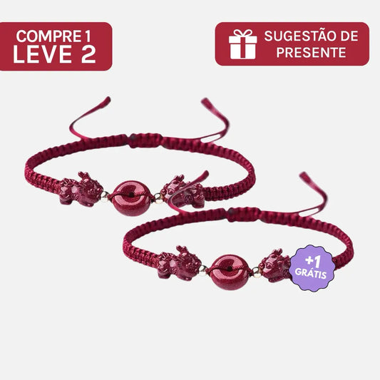 Compre 1 e Leve 2 - Pulseira Vermelha Pixiu das Bençãos em Cinábrio