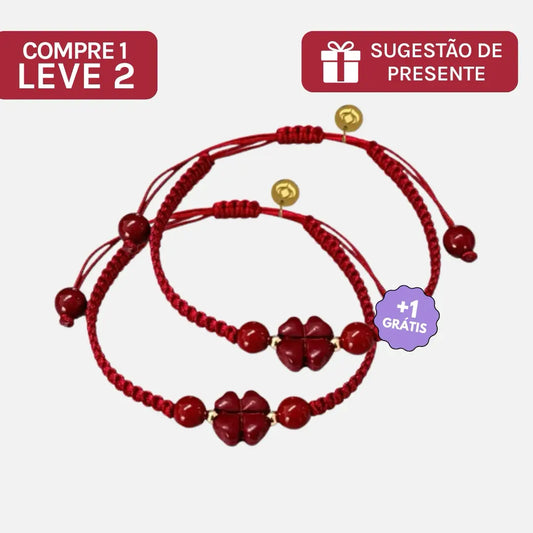 Compre 1 e Leve 2 - Pulseira Vermelha das Bênçãos em Trevo de Quatro Folhas