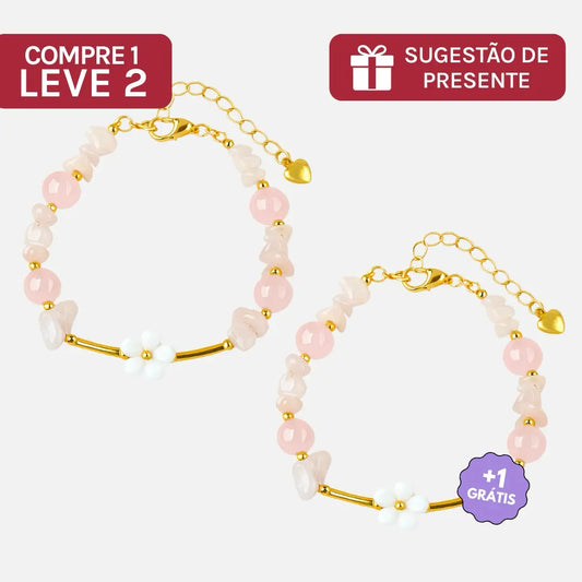 Compre 1 e Leve 2 - Pulseira do Amor em Flor de Cristal Rosa