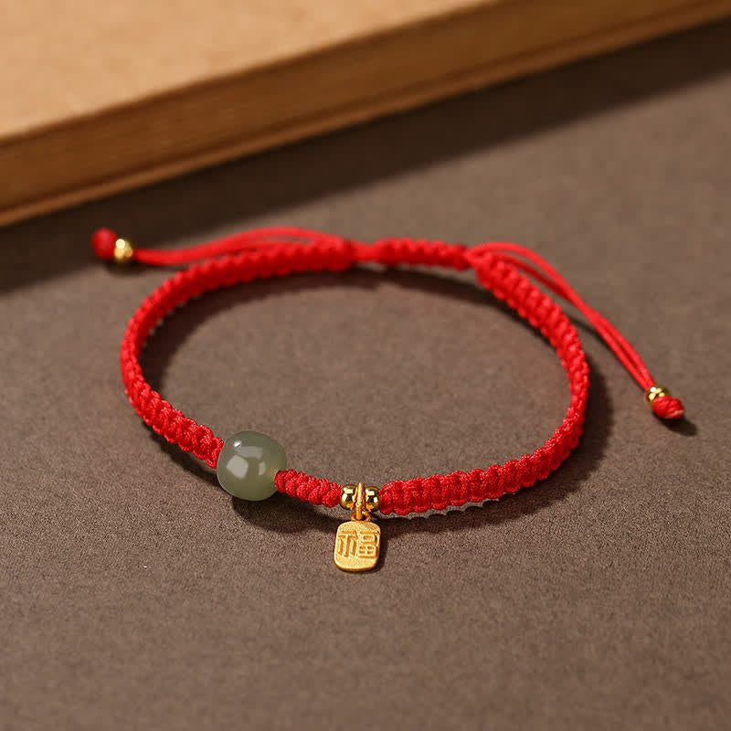 Pulseira Vermelha da Riqueza com Jade Hetian