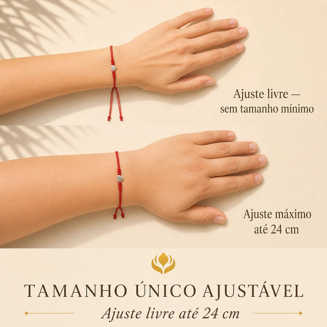 Pulseira Coração do Amor e Proteção Prateado — guia de tamanho