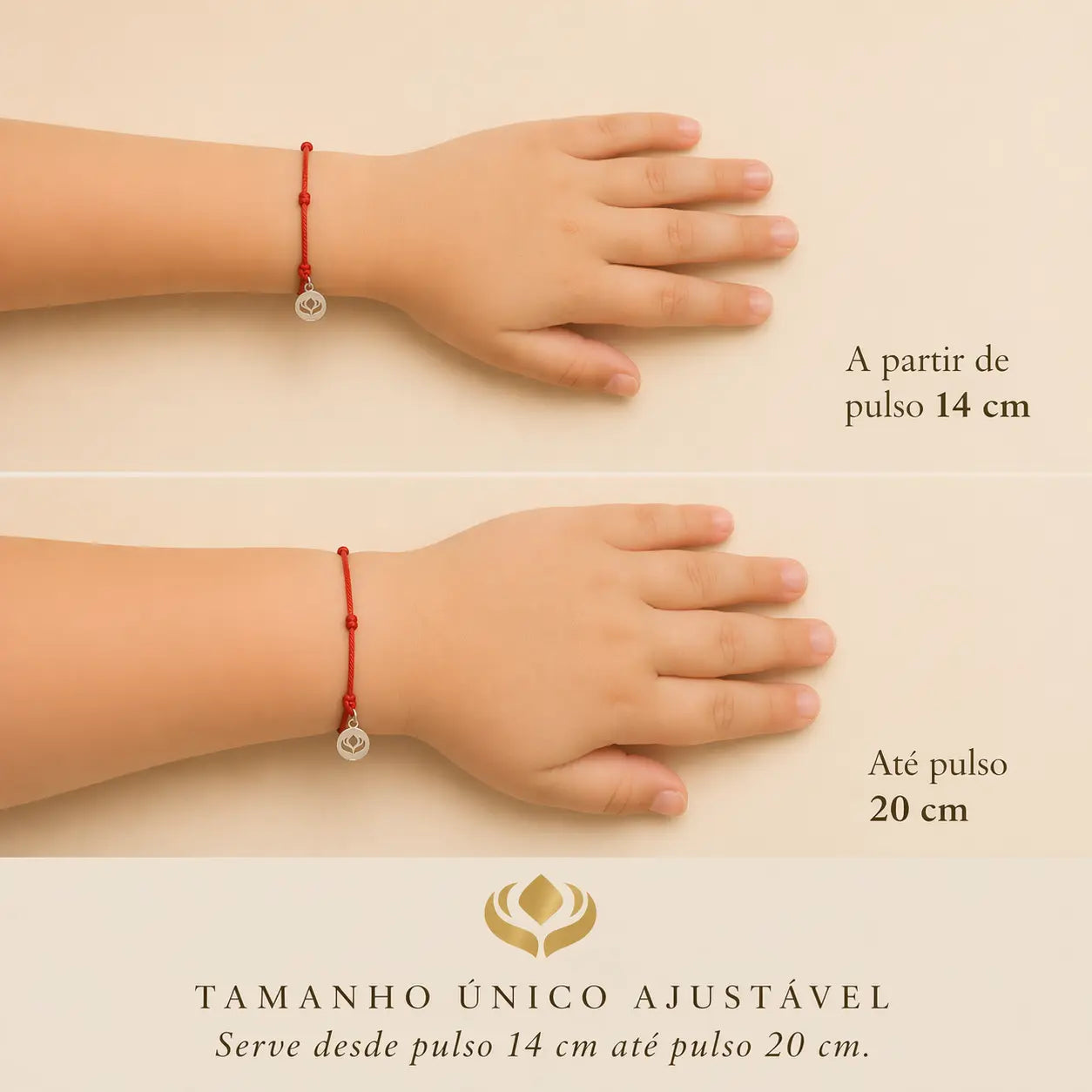Pulseira Premium dos 7 Nós para Crianças — guia de tamanho