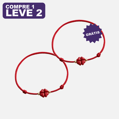 Pulseira Trevo da Sorte em Cinábrio — Compre 1 Leve 2 (2ª grátis)
