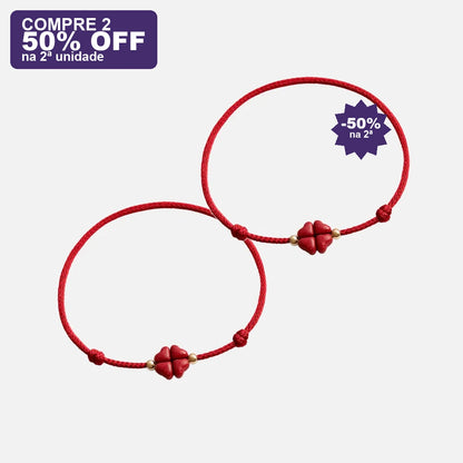 Pulseira Trevo da Sorte em Cinábrio — oferta compre 2 · 50% OFF na 2ª