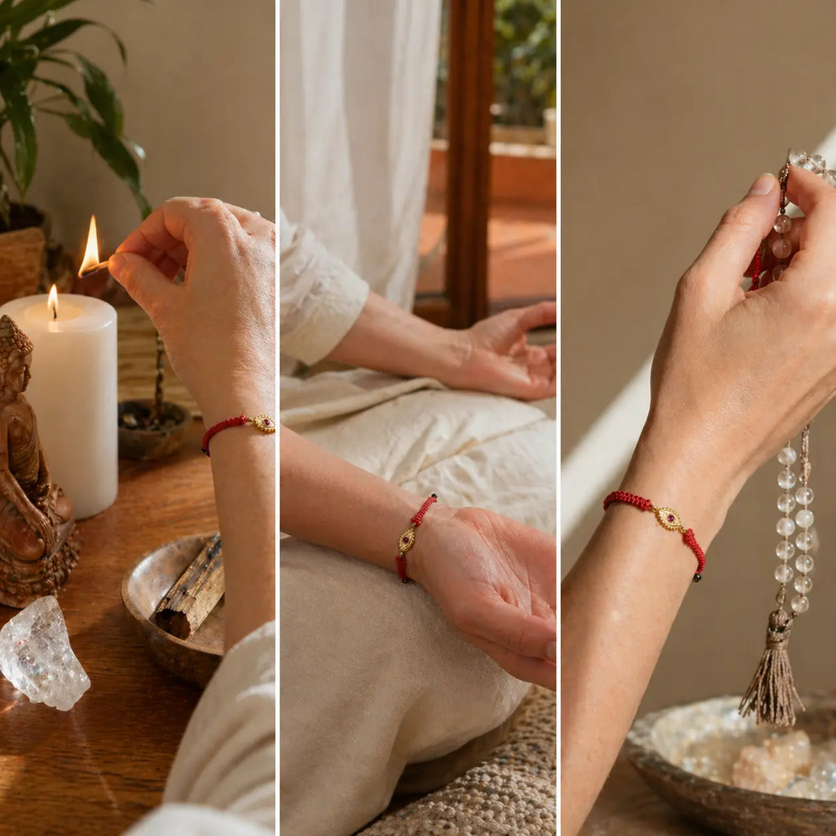 Pulseira Vermelha Contra Ansiedade e Mau-Olhado Dourada