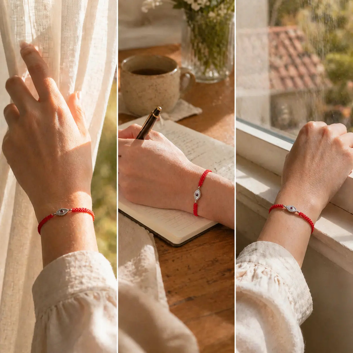 Pulseira Vermelha Contra Ansiedade e Mau-Olhado Prateada
