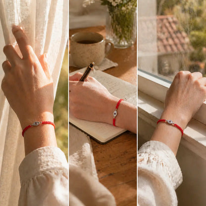 Pulseira Vermelha Contra Ansiedade e Mau-Olhado Prateada