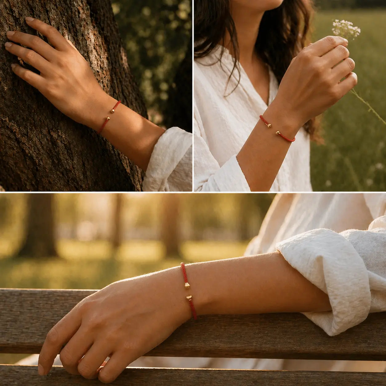 Pulseira Vermelha da Conexão — no pulso