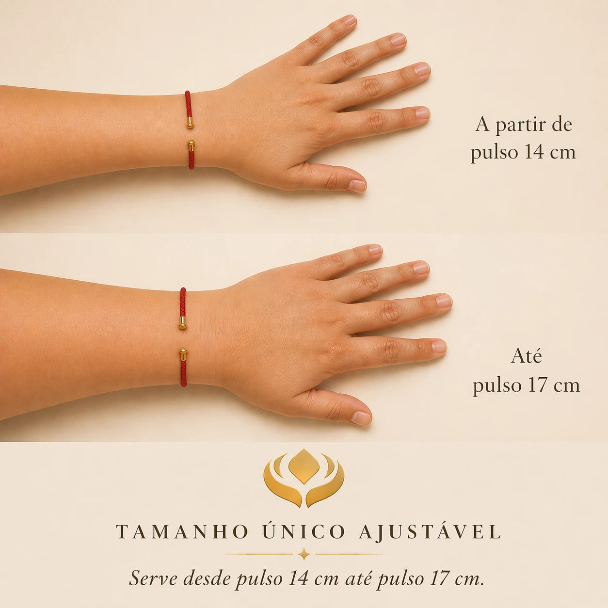 Pulseira Vermelha da Conexão — guia de tamanho