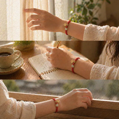 Pulseira Vermelha da Riqueza com Jade Hetian — no pulso