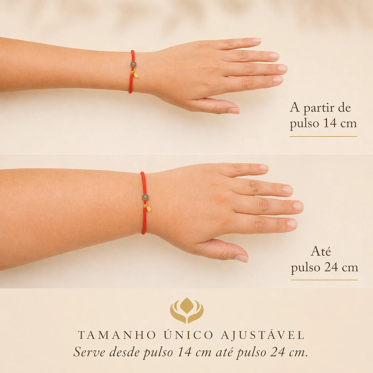 Pulseira Vermelha da Riqueza com Jade Hetian — guia de tamanho