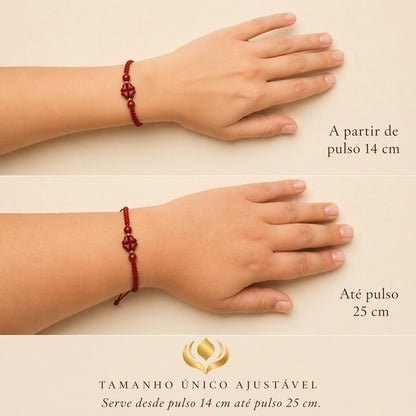 Pulseira Vermelha das Bênçãos em Trevo de Quatro Folhas — guia de tamanho