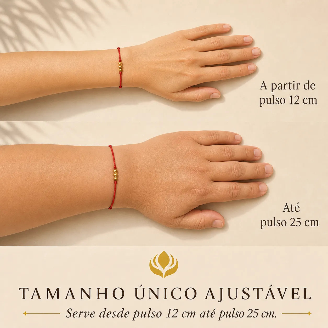 Pulseira Vermelha Fio da Intenção — guia de tamanho