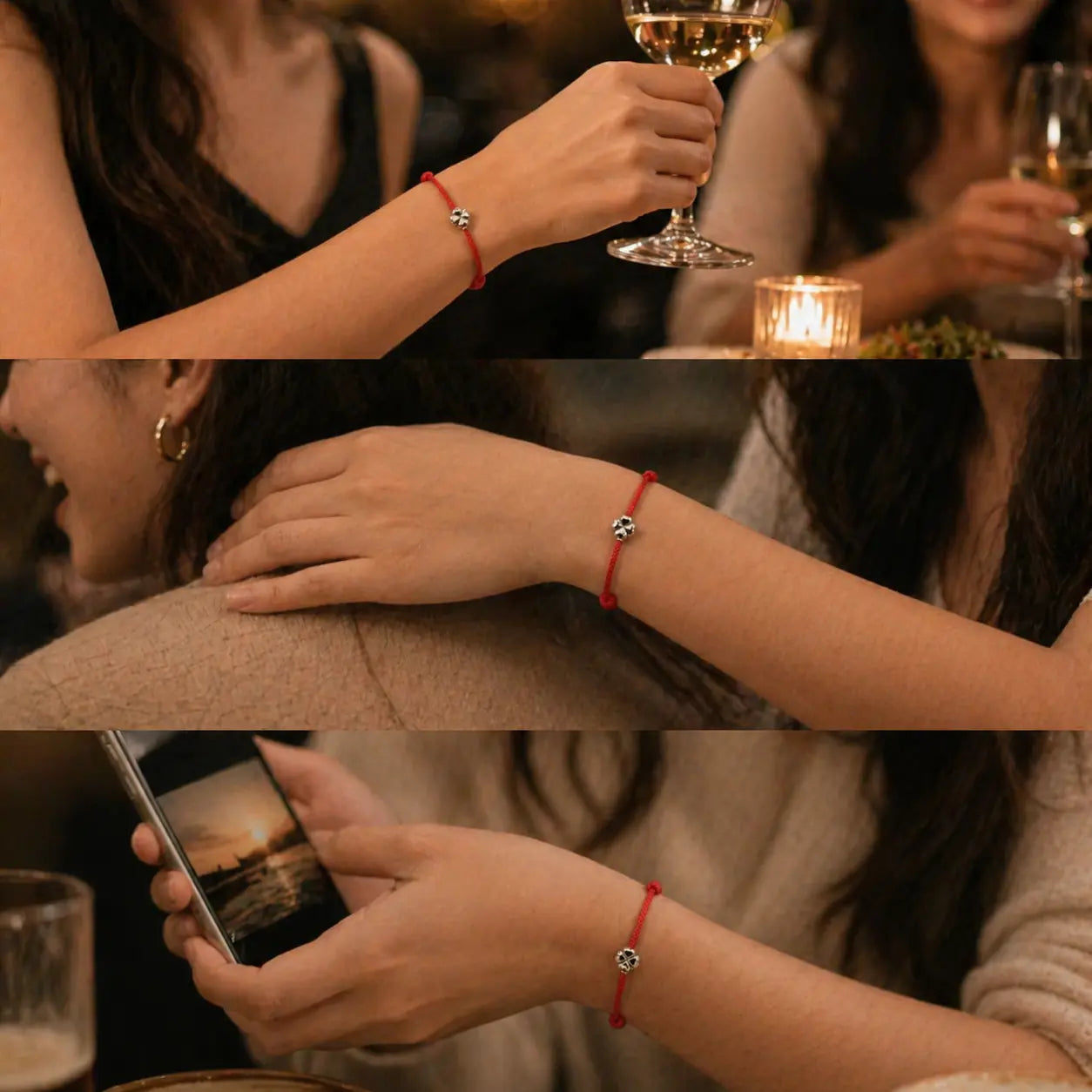 Pulseira Vermelha Trevo da Sorte — no pulso